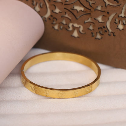 Engraved Symbol Gold Bangle for Men | Unique Pattern Statement Bracelet