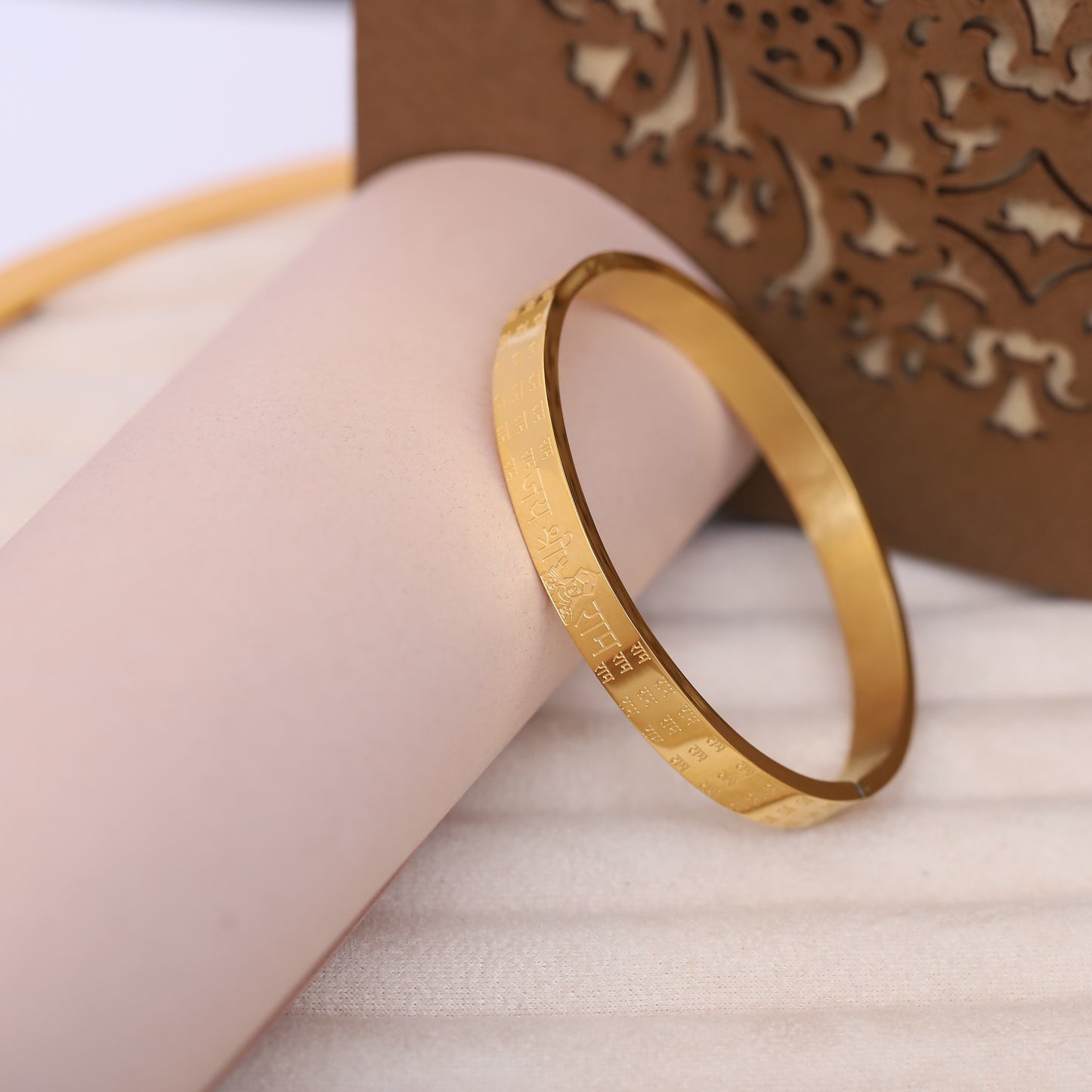 Jai Shree Ram Gold Bangle for Men | Religious Hindu Bracelet Engraved