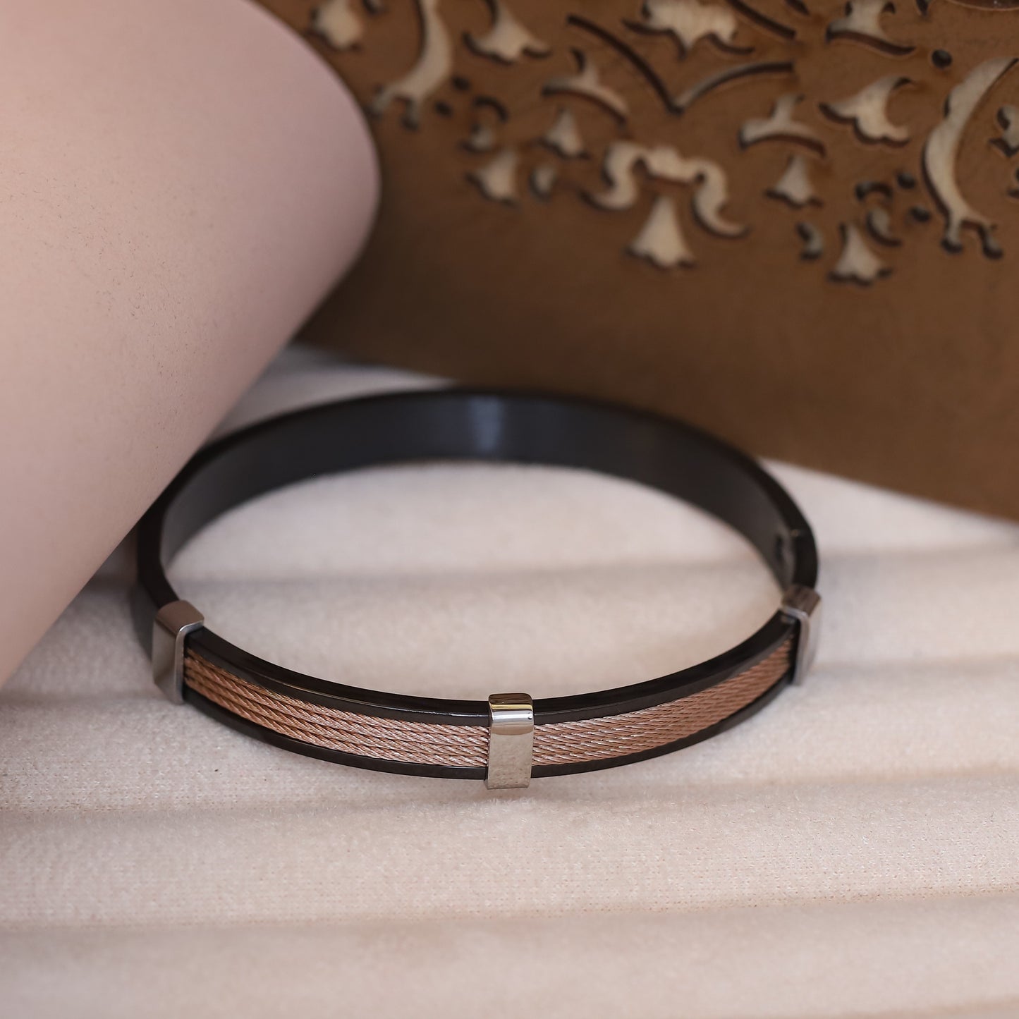 Men's Rose Gold & Black Tri-Cable Bracelet | Modern Stainless Steel Jewelry