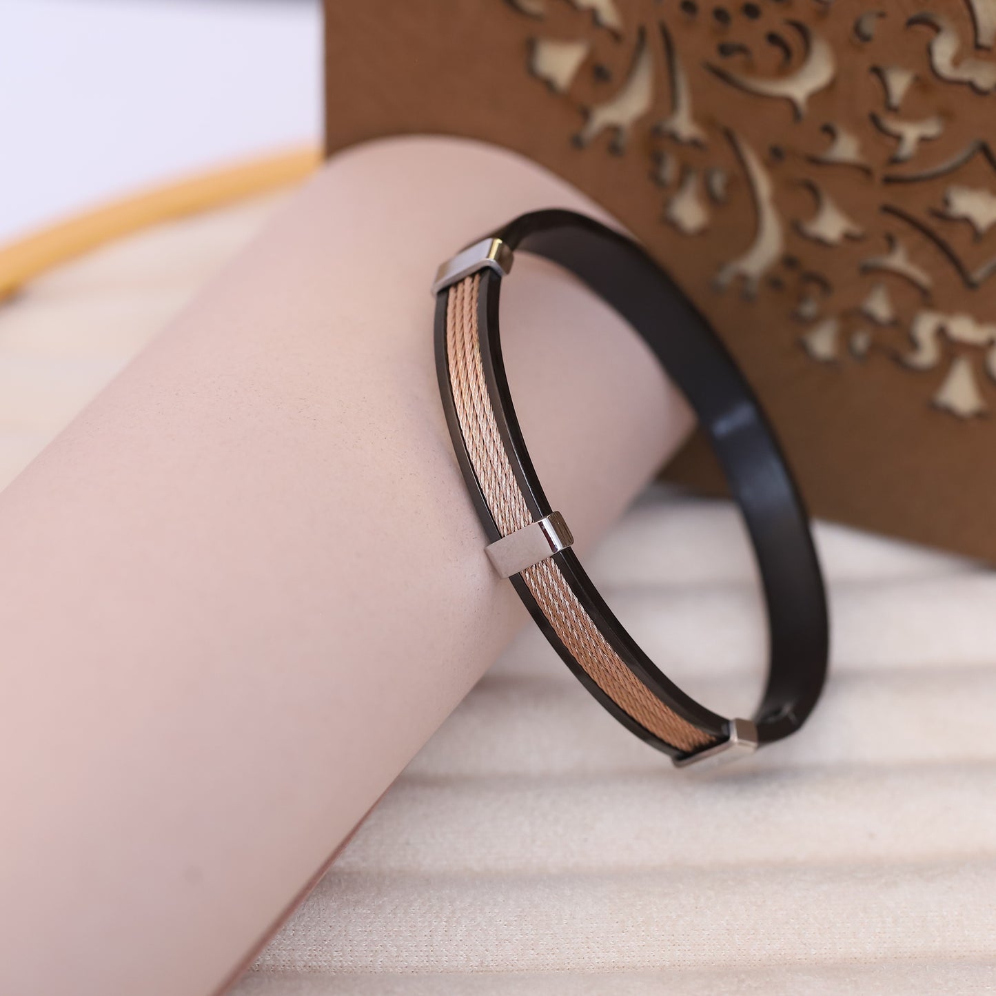 Men's Rose Gold & Black Tri-Cable Bracelet | Modern Stainless Steel Jewelry