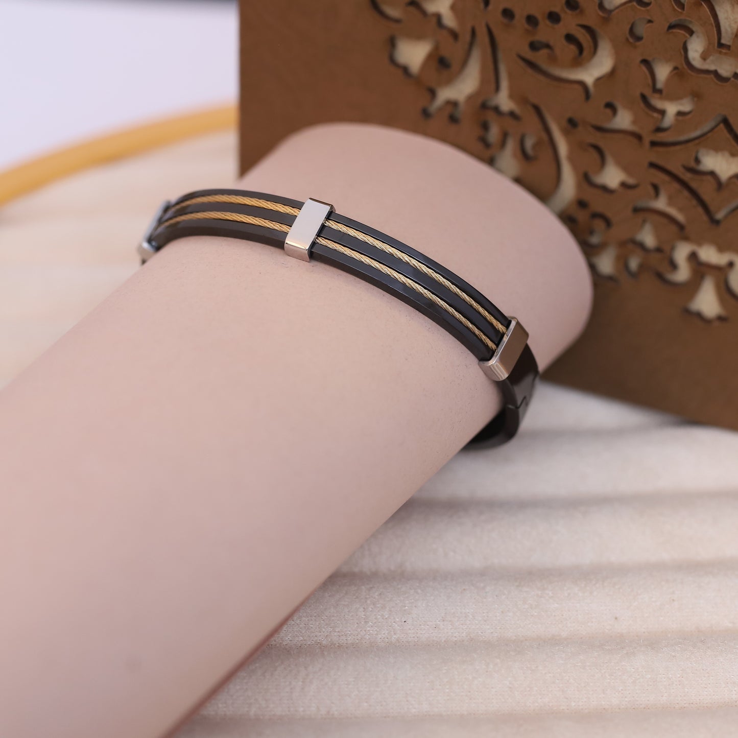 Modern Black and Gold Wire Bracelet - Sleek, Minimalist, and Stylish.