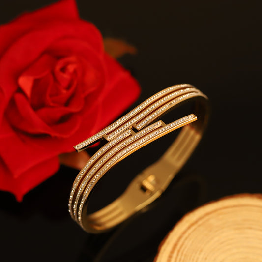 Modern Gold Layered Bangle with Asymmetrical Crystal Bars