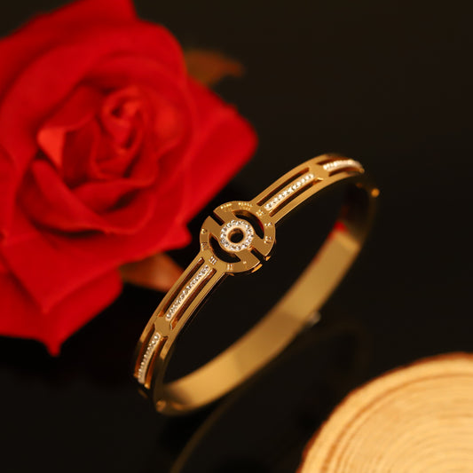 Modern Gold Geometric Bangle with Crystal Bars - Openwork Bracelet