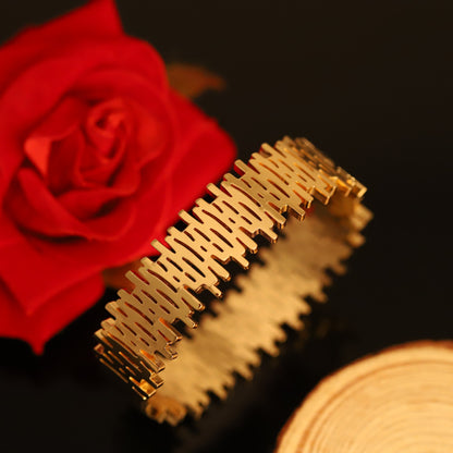 Modern Gold Textured Bangle - Abstract Pattern Cuff Bracelet