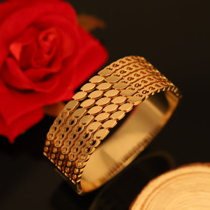Wide Gold Chain Bangle - Textured Link Bracelet