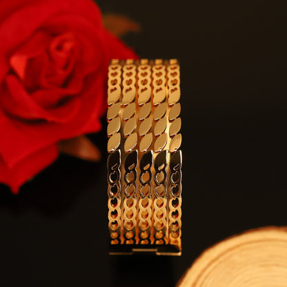 Wide Gold Chain Bangle - Textured Link Bracelet