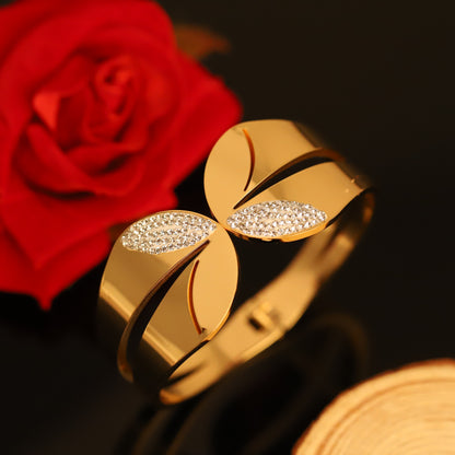 Modern Gold Wavy Bangle with Crystal Accents - Unique Women's Bracelet