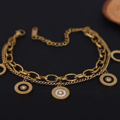 Gold Layered Charm Bracelet - Roman Numeral & Crystal Disc Design
