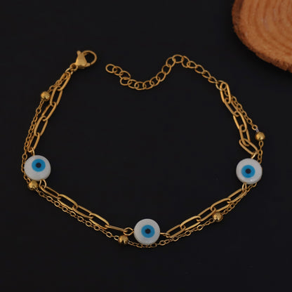 Gold Layered Evil Eye Bracelet - Protection Charm Jewelry with Blue & White Enamel