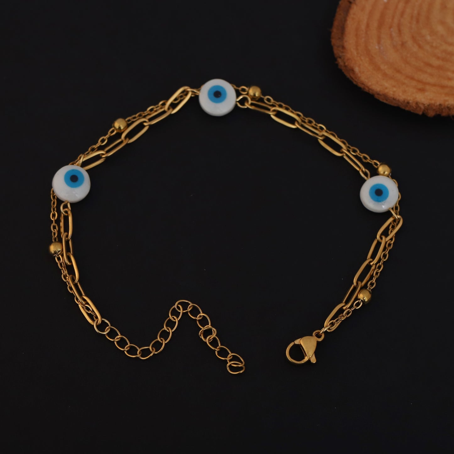 Gold Layered Evil Eye Bracelet - Protection Charm Jewelry with Blue & White Enamel