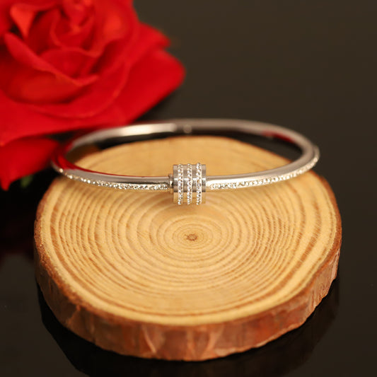 Silver-Toned Bangle with Crystal Centerpiece - Dazzling Pave Bracelet