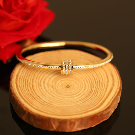 Filigree Gold Bangle with Crystal Swirls - Ornate Openwork Bracelet