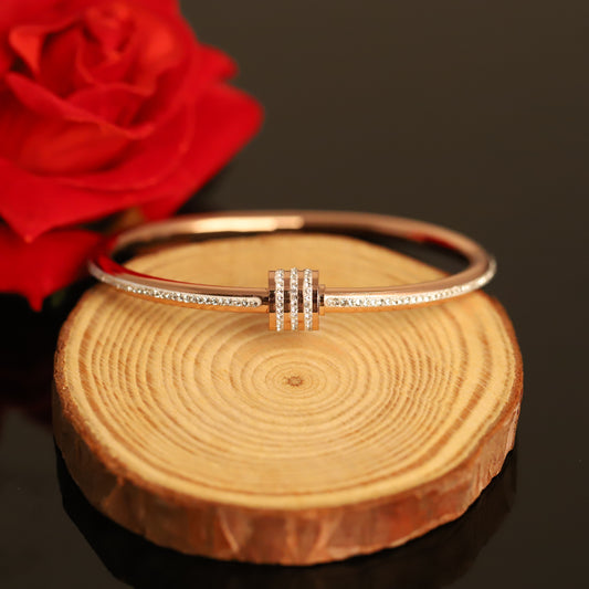 Rose Gold Bangle with Crystal Centerpiece - Dazzling Pave Bracelet
