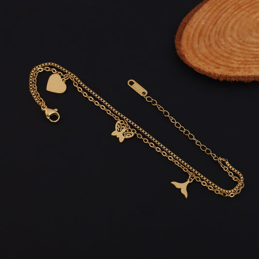 Gold Layered Charm Bracelet - Heart, Butterfly, & Mermaid Tail Jewelry