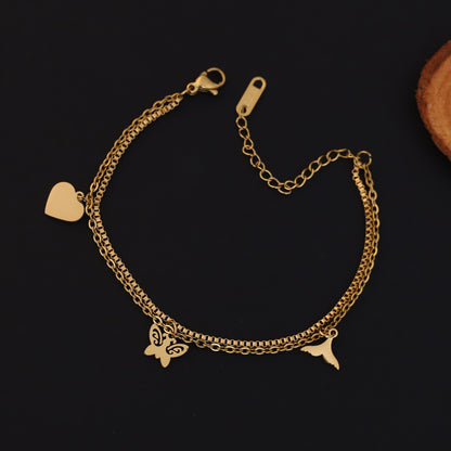 Gold Layered Charm Bracelet - Heart, Butterfly, & Mermaid Tail Jewelry
