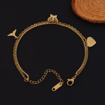 Gold Layered Charm Bracelet - Heart, Butterfly, & Mermaid Tail Jewelry