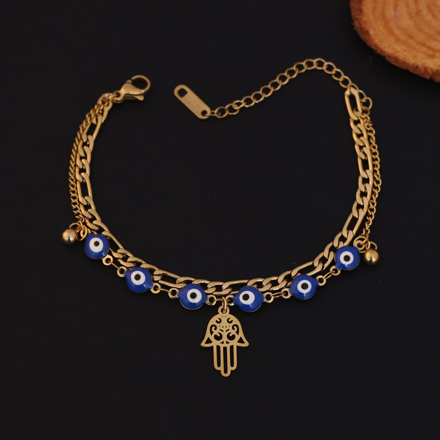 Gold Layered Evil Eye & Hamsa Hand Bracelet - Protection & Luck Jewelry