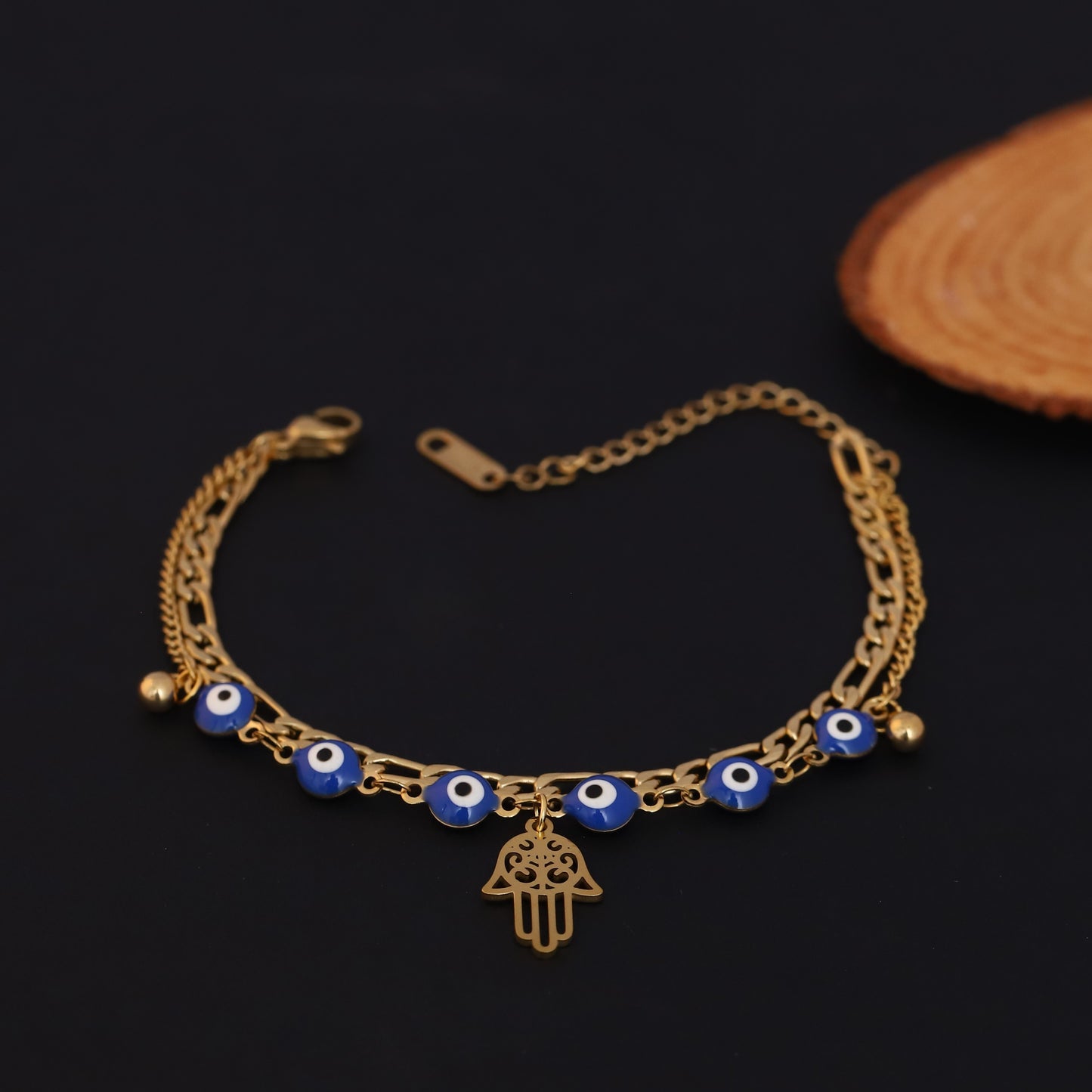 Gold Layered Evil Eye & Hamsa Hand Bracelet - Protection & Luck Jewelry