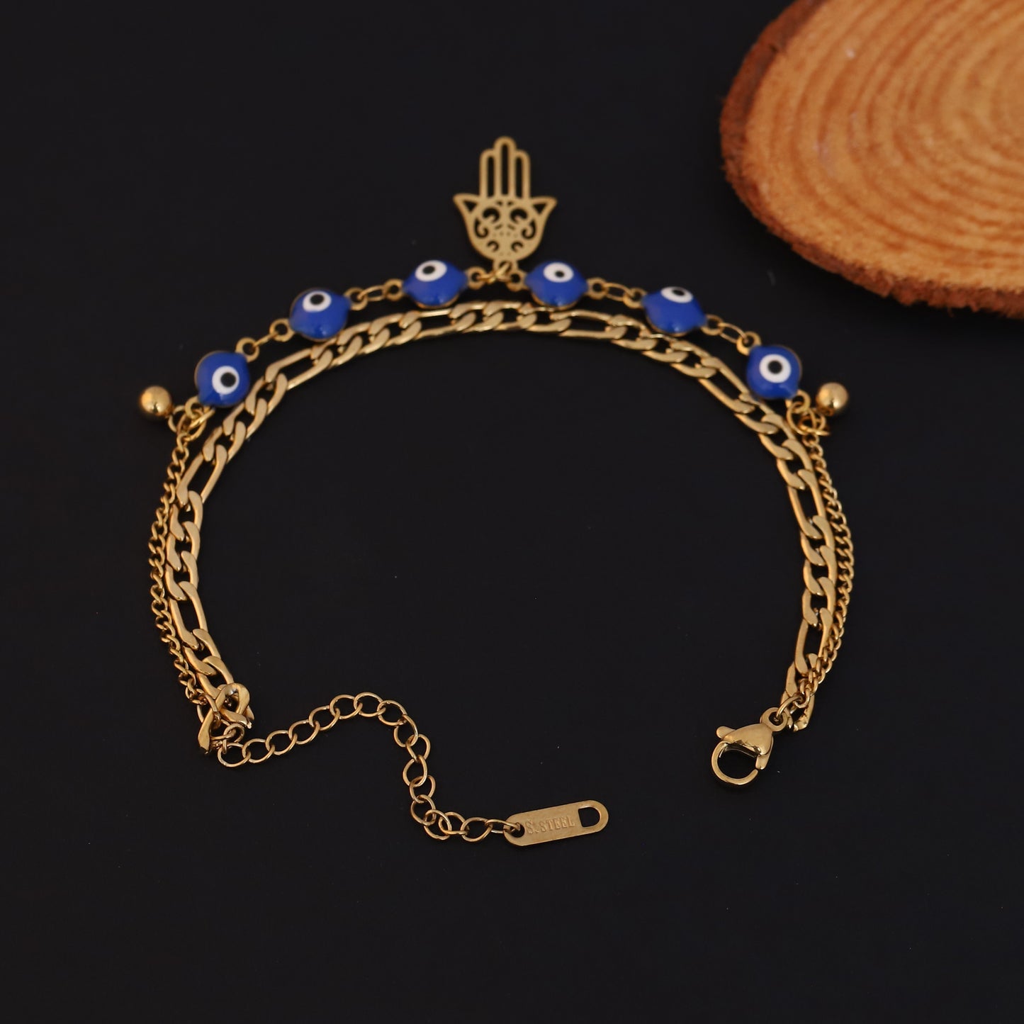 Gold Layered Evil Eye & Hamsa Hand Bracelet - Protection & Luck Jewelry
