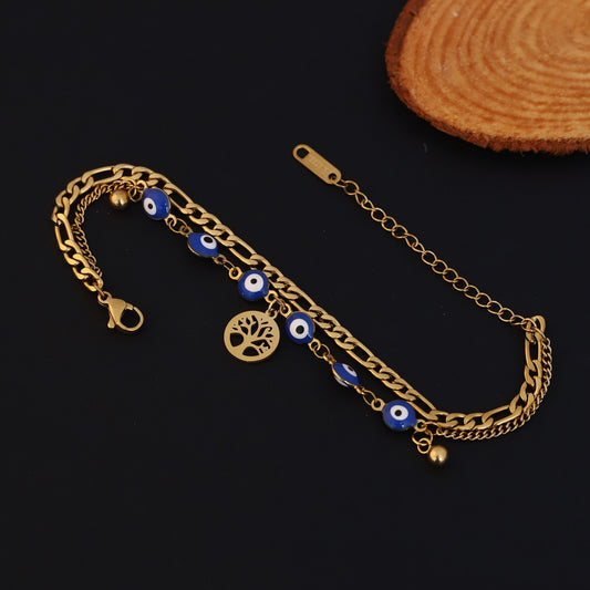 Gold Layered Tree of Life & Evil Eye Bracelet - Protection & Spiritual Jewelry