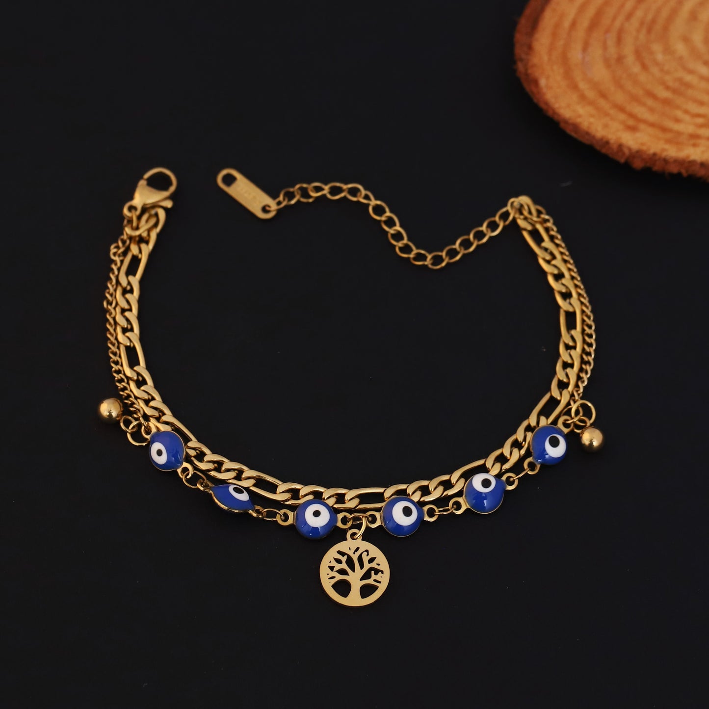 Gold Layered Tree of Life & Evil Eye Bracelet - Protection & Spiritual Jewelry
