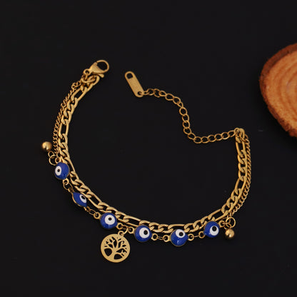 Gold Layered Tree of Life & Evil Eye Bracelet - Protection & Spiritual Jewelry