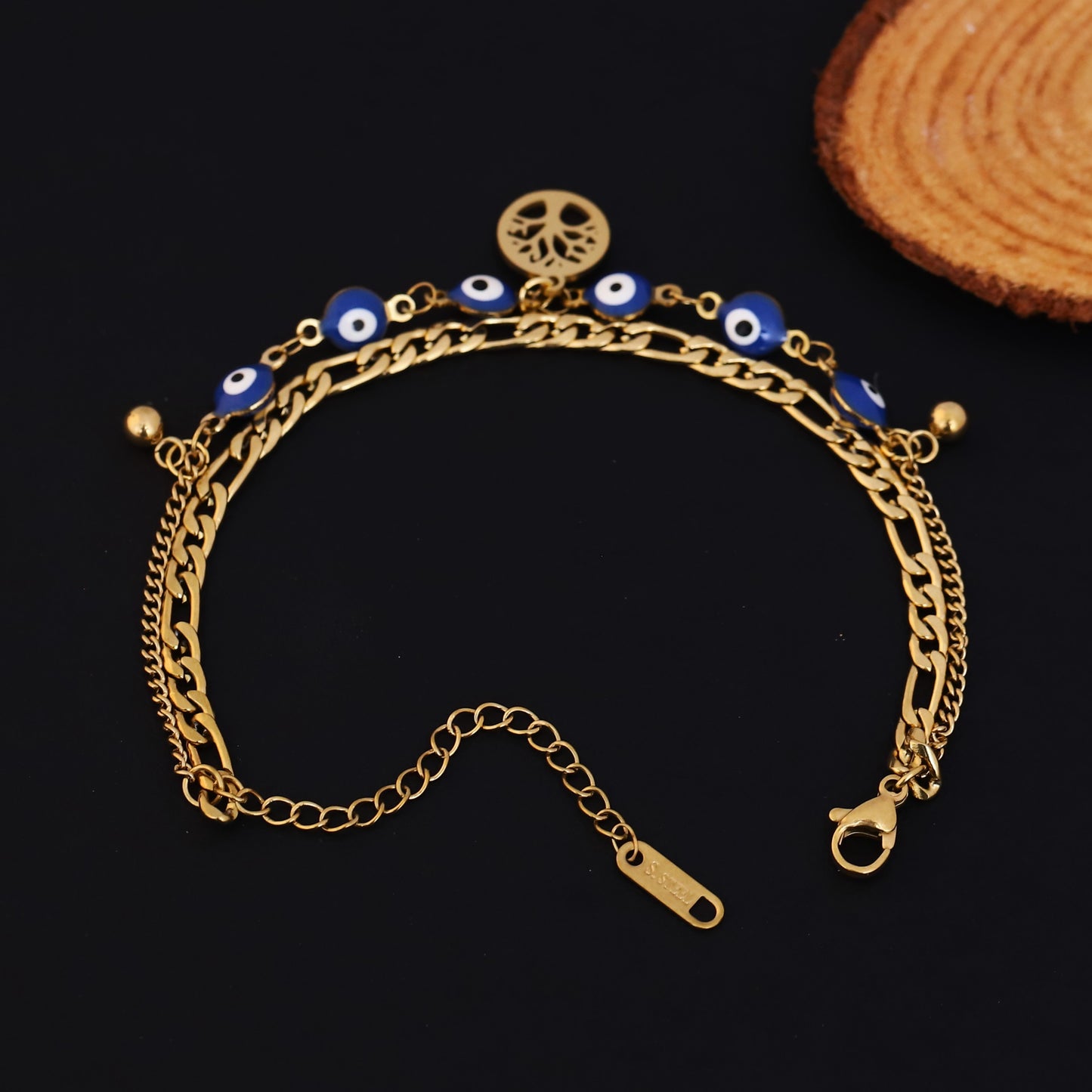 Gold Layered Tree of Life & Evil Eye Bracelet - Protection & Spiritual Jewelry