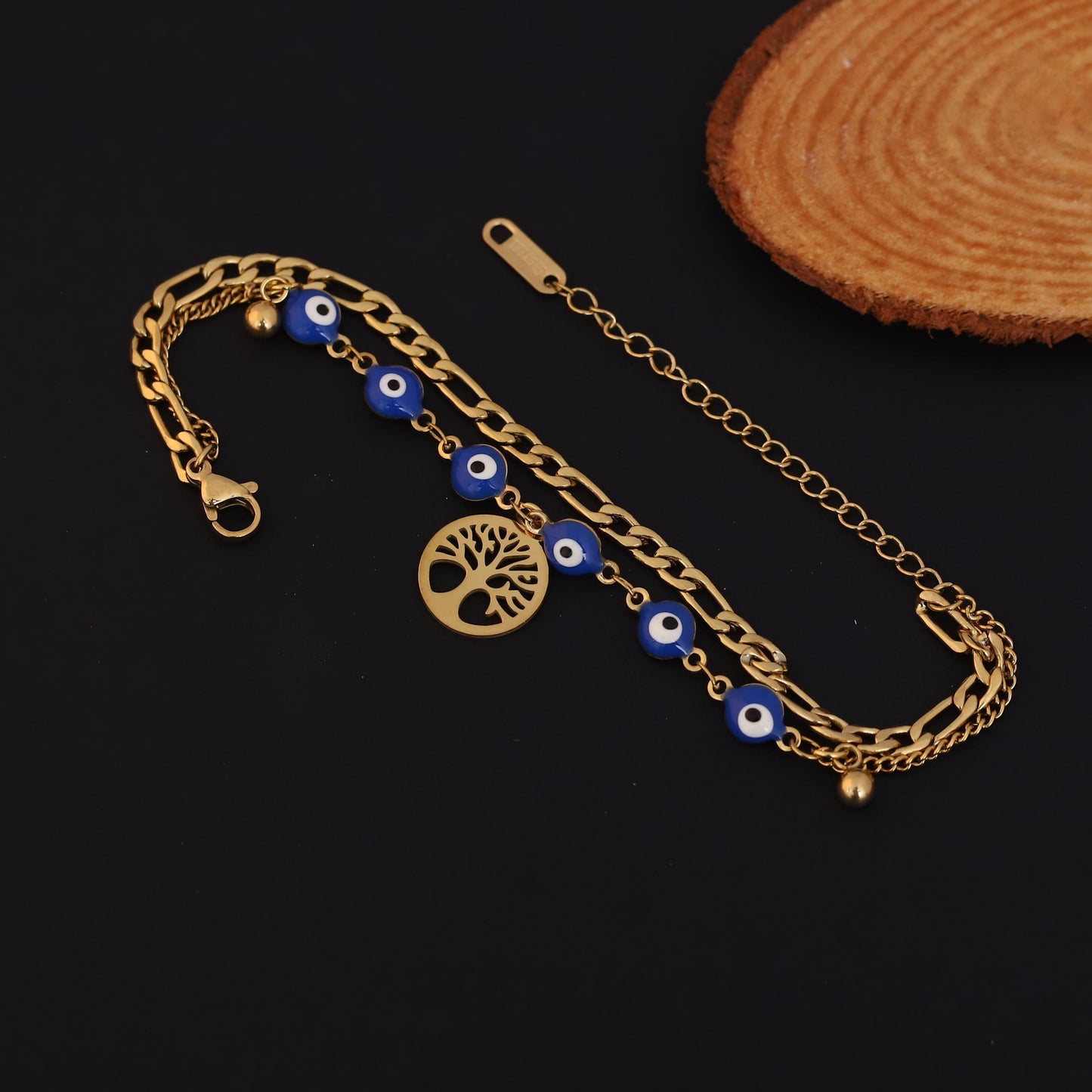 Gold Layered Tree of Life & Evil Eye Bracelet - Protection & Spiritual Jewelry
