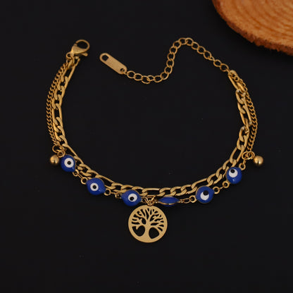 Gold Layered Tree of Life & Evil Eye Bracelet - Protection & Spiritual Jewelry