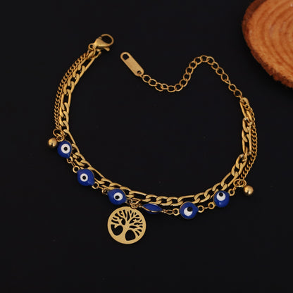 Gold Layered Tree of Life & Evil Eye Bracelet - Protection & Spiritual Jewelry