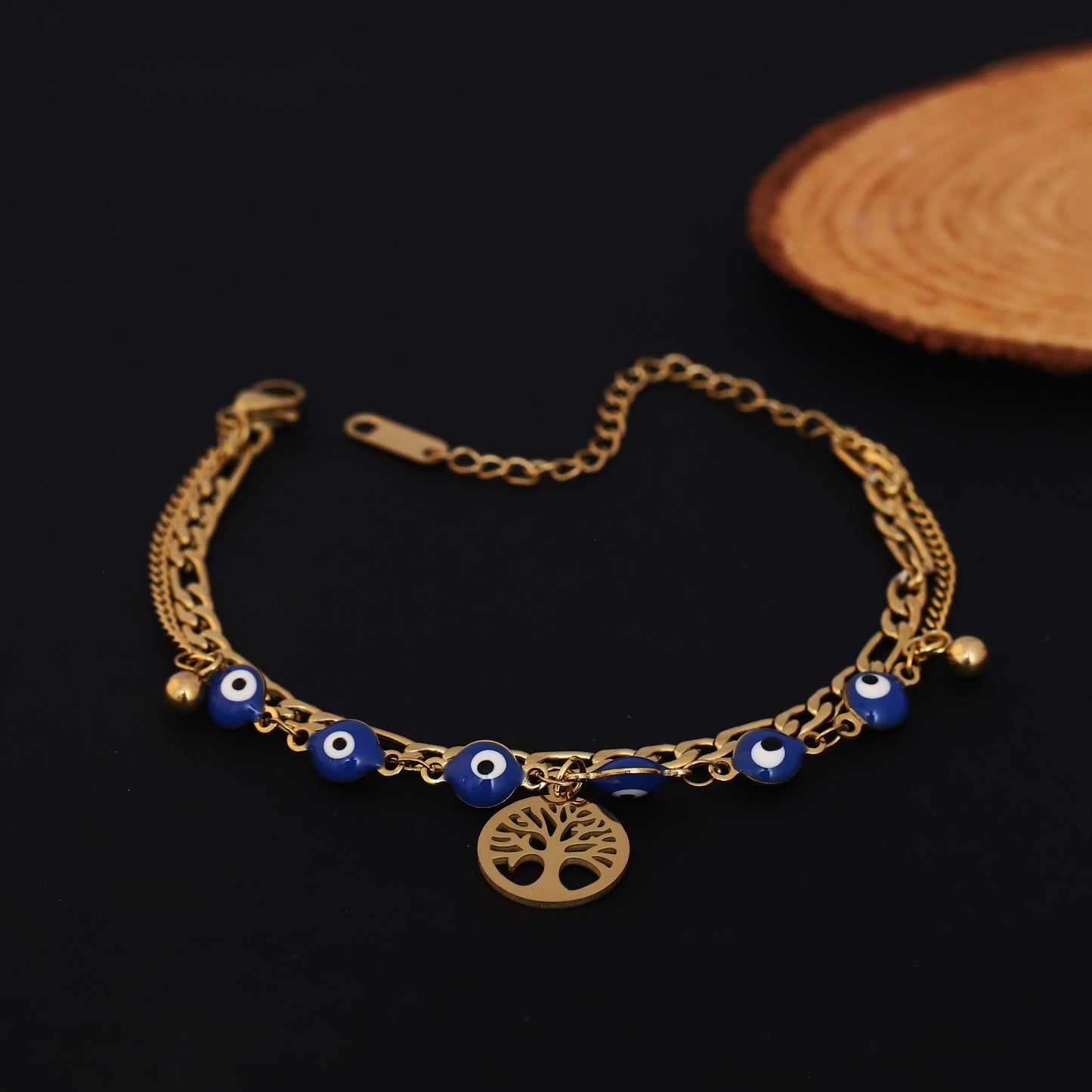 Gold Layered Tree of Life & Evil Eye Bracelet - Protection & Spiritual Jewelry