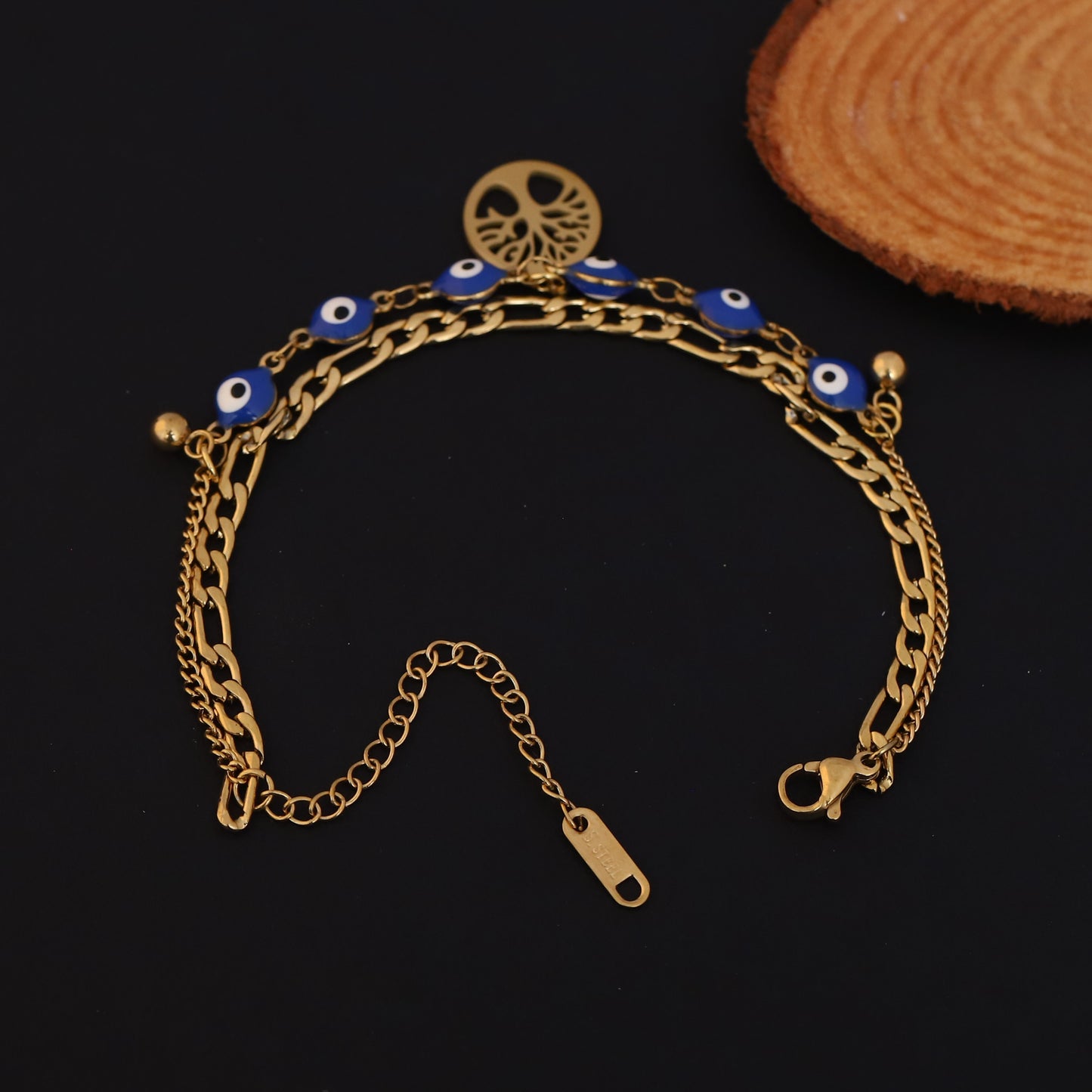 Gold Layered Tree of Life & Evil Eye Bracelet - Protection & Spiritual Jewelry