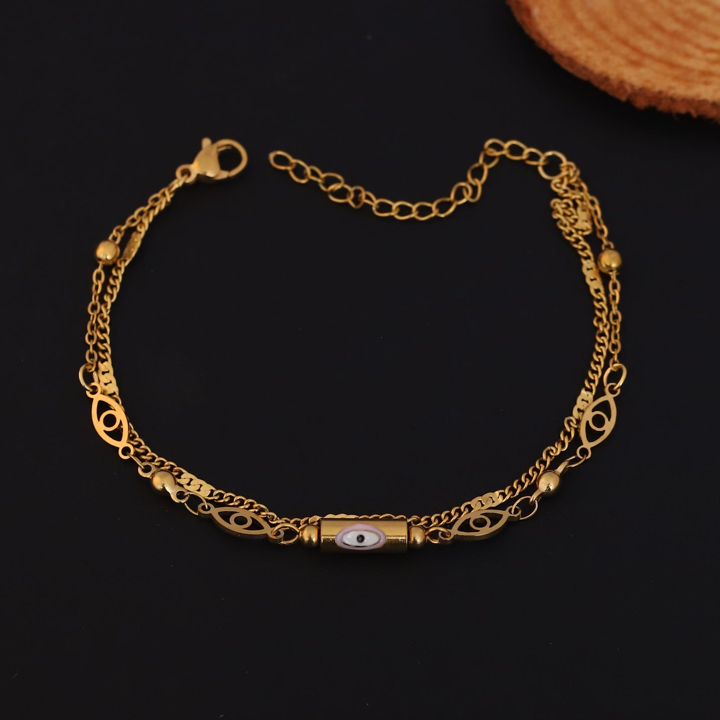 Gold Layered Evil Eye Bracelet - Minimalist Protection Charm Jewelry