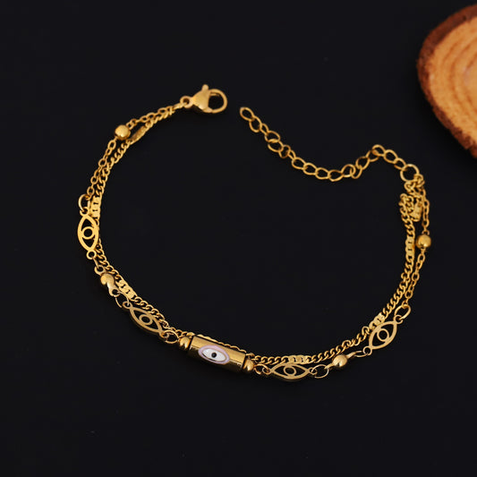 Gold Layered Evil Eye Bracelet - Minimalist Protection Charm Jewelry