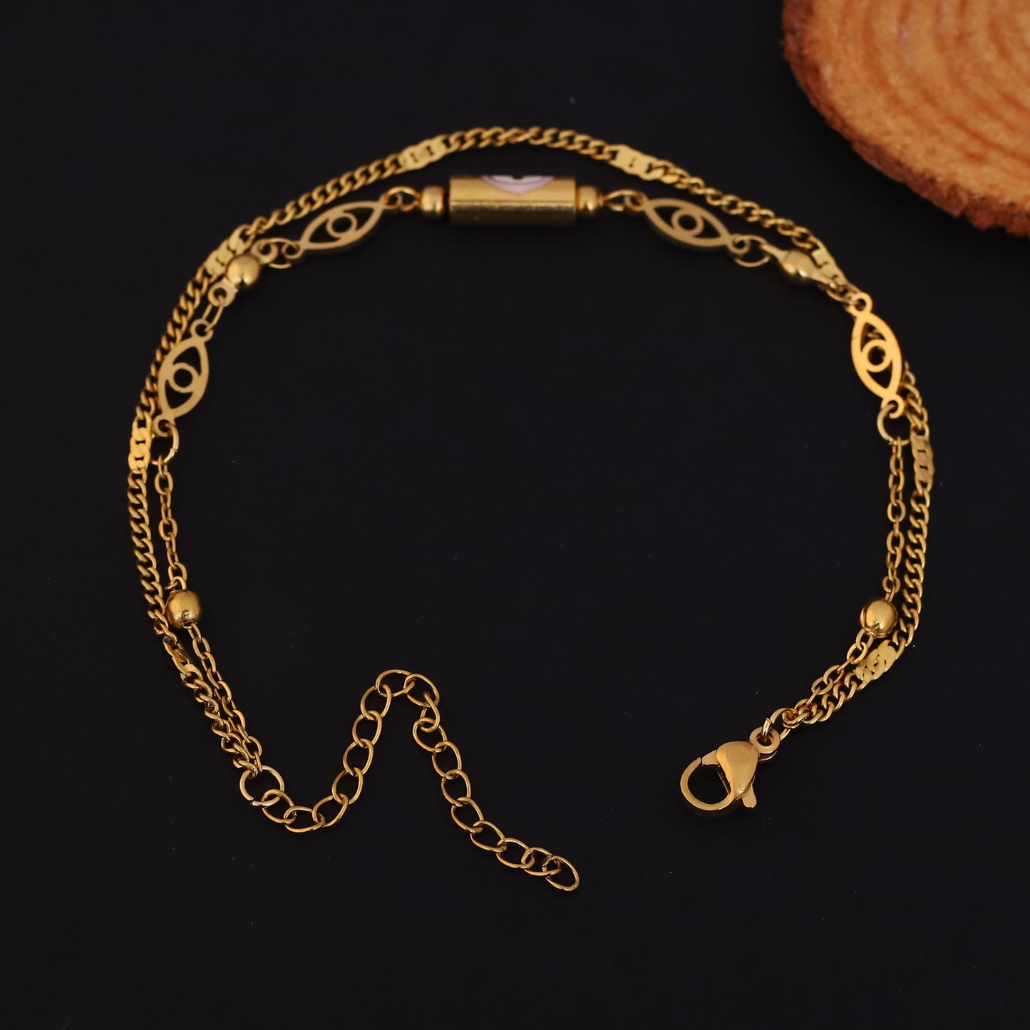 Gold Layered Evil Eye Bracelet - Minimalist Protection Charm Jewelry