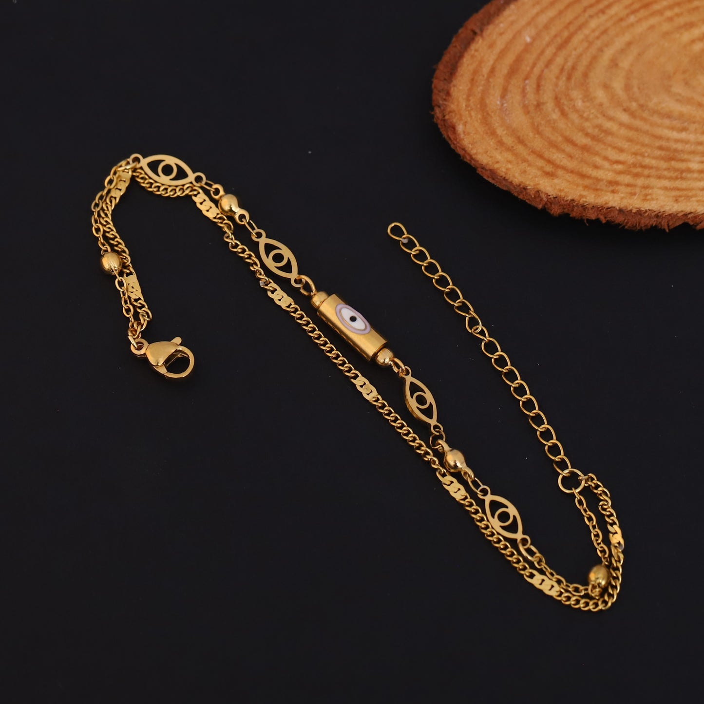 Gold Layered Evil Eye Bracelet - Minimalist Protection Charm Jewelry