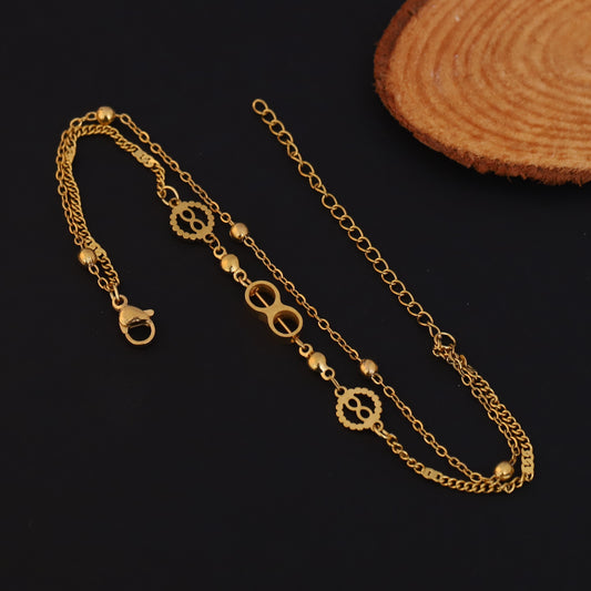 Layered Gold Bracelet with Infinity Charms - Stainless Steel Adjustable Chain | Dainty "8" Shape Jewelry