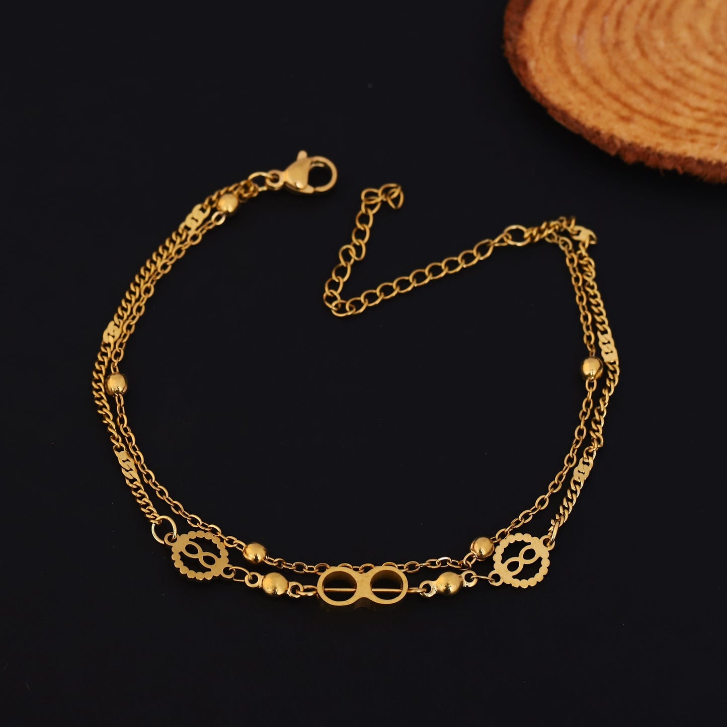 Layered Gold Bracelet with Infinity Charms - Stainless Steel Adjustable Chain | Dainty "8" Shape Jewelry