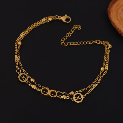 Layered Gold Bracelet with Infinity Charms - Stainless Steel Adjustable Chain | Dainty "8" Shape Jewelry