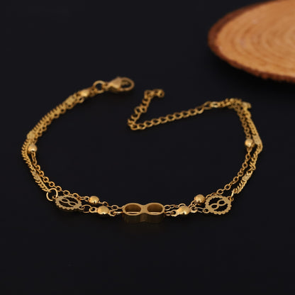 Layered Gold Bracelet with Infinity Charms - Stainless Steel Adjustable Chain | Dainty "8" Shape Jewelry