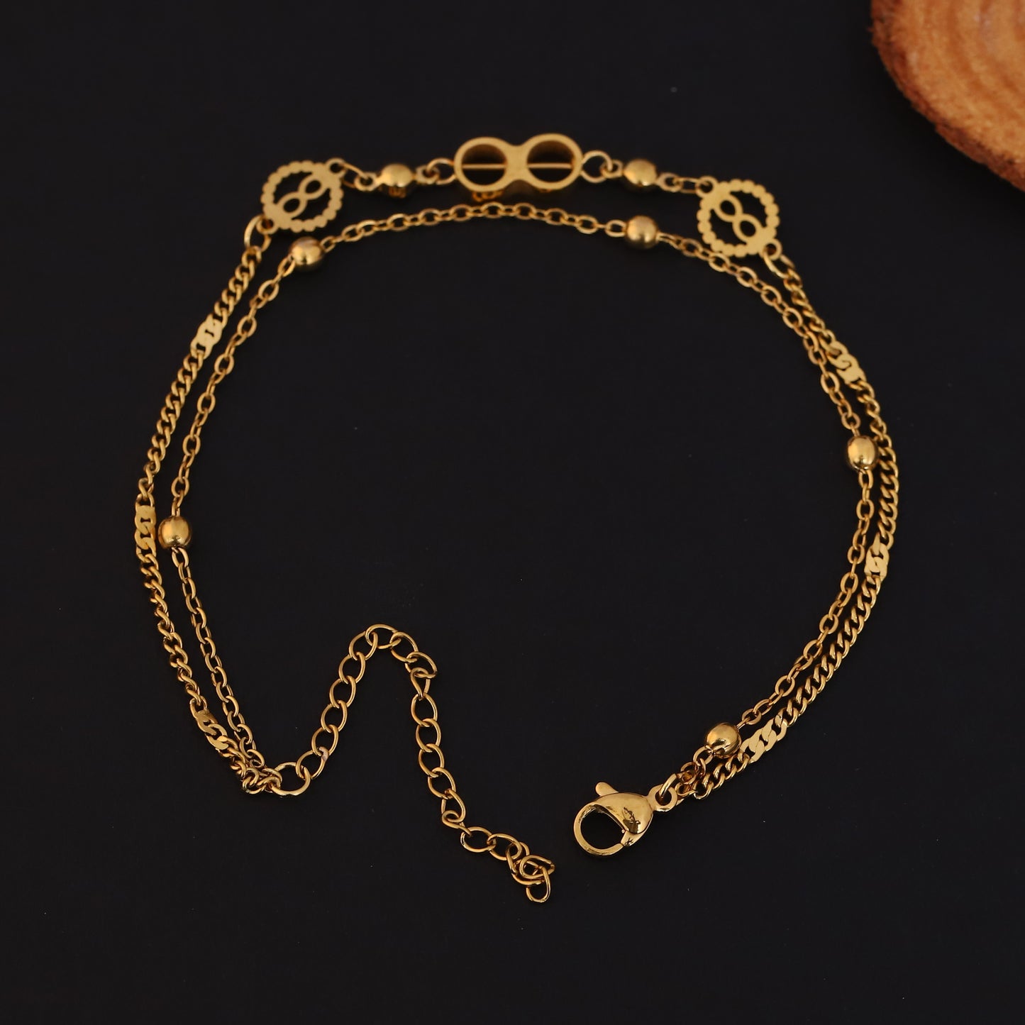 Layered Gold Bracelet with Infinity Charms - Stainless Steel Adjustable Chain | Dainty "8" Shape Jewelry