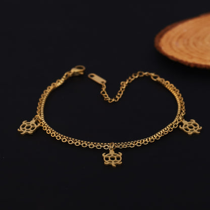 Gold Turtle Charm Bracelet - Stainless Steel Double Layer Chain Jewelry