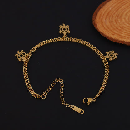 Gold Turtle Charm Bracelet - Stainless Steel Double Layer Chain Jewelry