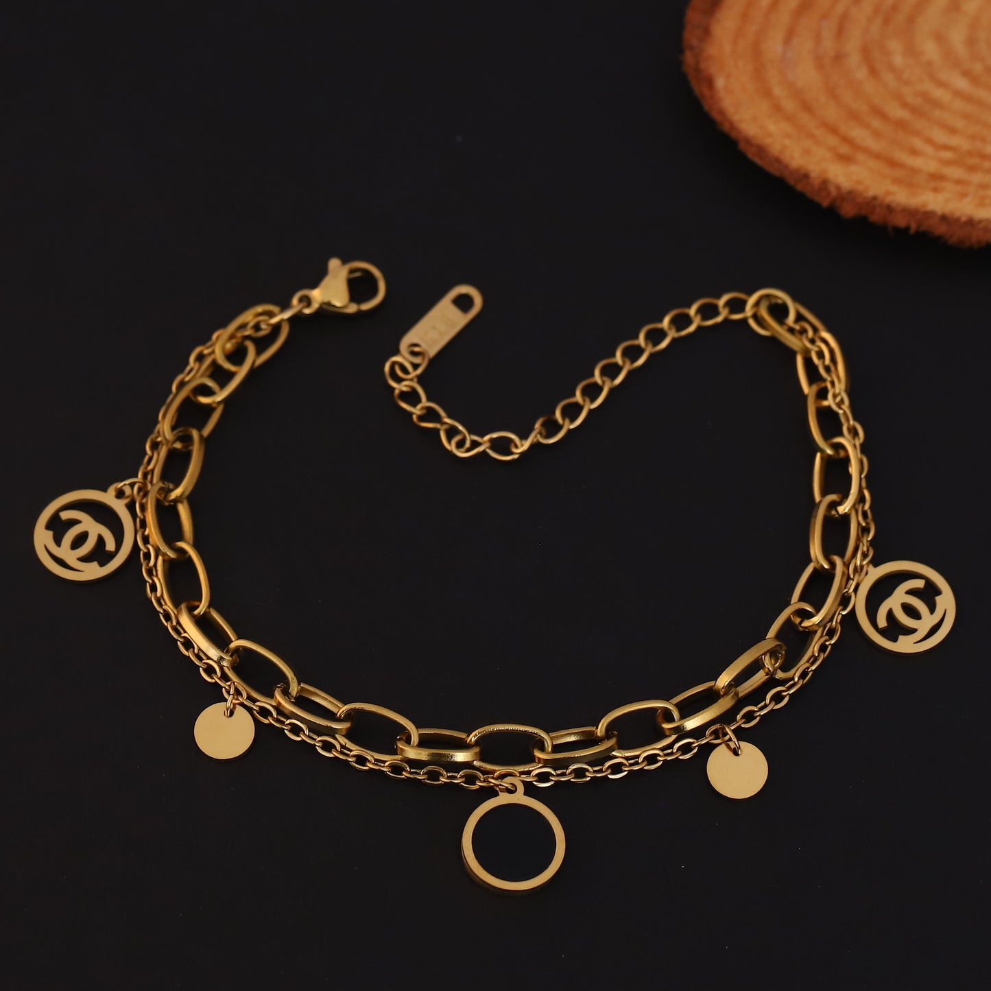 Elegant Gold Plated Double Layer Charm Bracelet for Women - Stainless Steel Fashion Jewelry