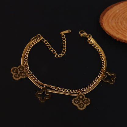 Four-Leaf Clover Double-Layer Gold Chain Bracelet