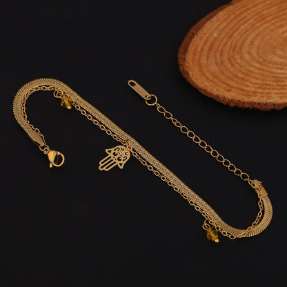 Gold Hamsa Hand Layered Bracelet - Protection Charm Jewelry for Women