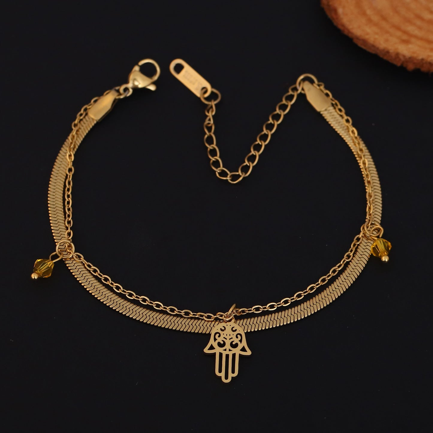 Gold Hamsa Hand Layered Bracelet - Protection Charm Jewelry for Women