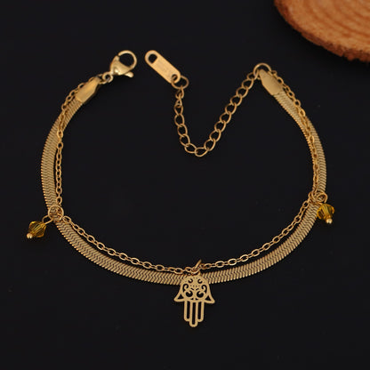 Gold Hamsa Hand Layered Bracelet - Protection Charm Jewelry for Women