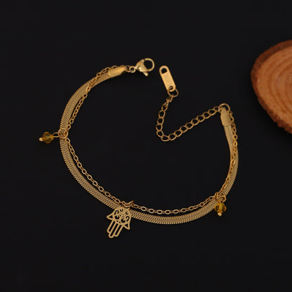 Gold Hamsa Hand Layered Bracelet - Protection Charm Jewelry for Women