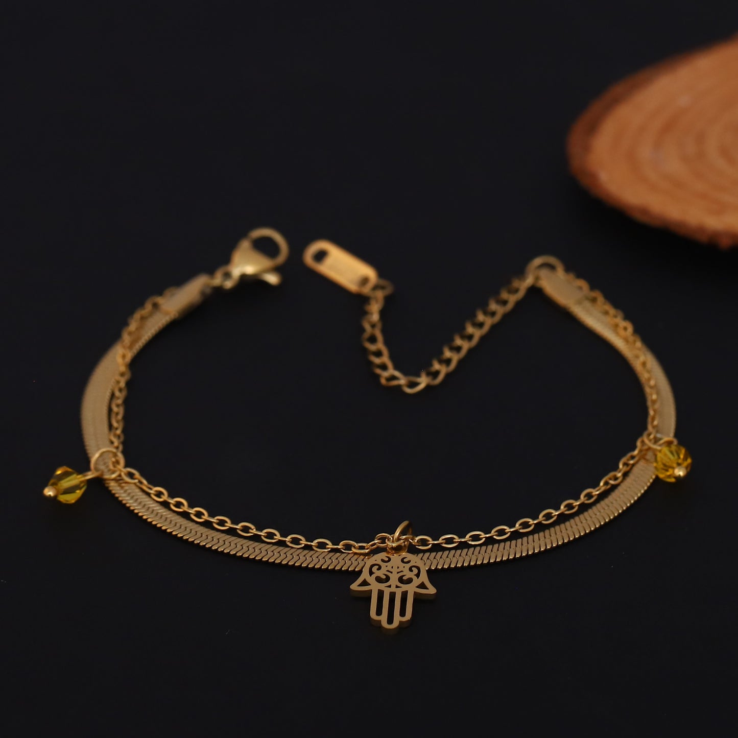 Gold Hamsa Hand Layered Bracelet - Protection Charm Jewelry for Women